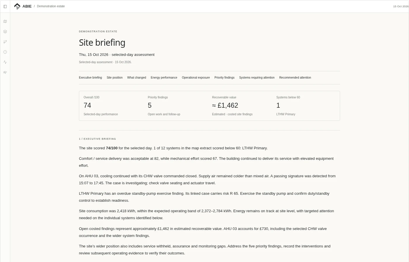 Site Briefing: an inspectable account of building performance